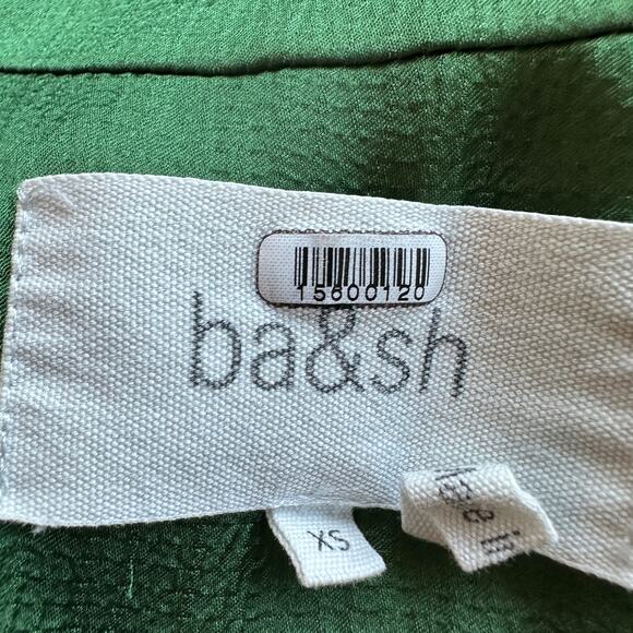 BA&SH Green Mini Shirt Dress XS Wrap Designer Cocktail Satin Ruched Holiday $340 - Picture 11 of 12